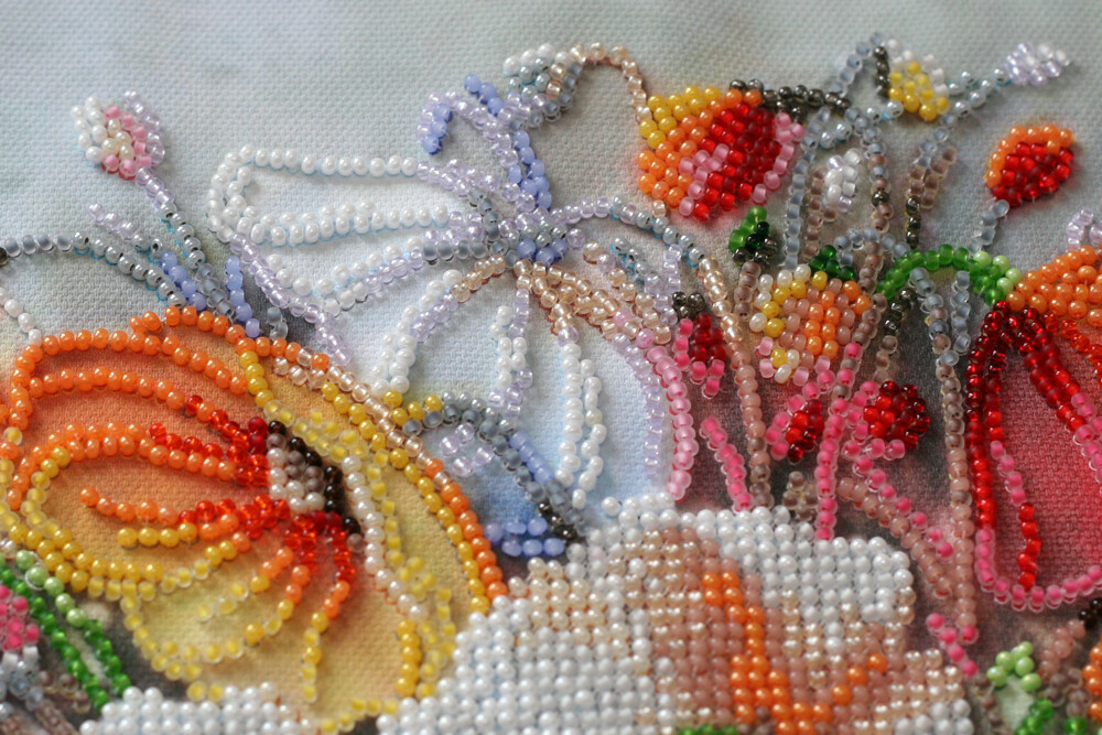 DIY Bead Embroidery Kit Delicate Flowers Beaded stitching needlepoint beadwork