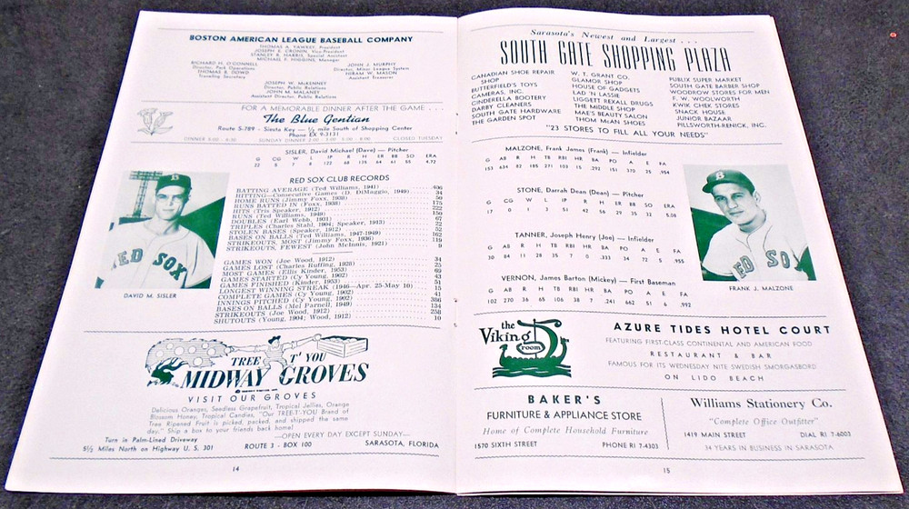 1958 BOSTON RED SOX PROGRAM SCORECARD / PROGRAM SPRING TRAINING MLB BASEBALL!