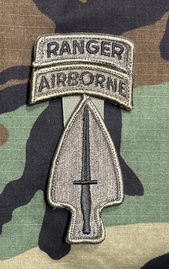 US Army USASOC Patch/Ranger Tab BDU w/ Hook Special Operations Command OD Green