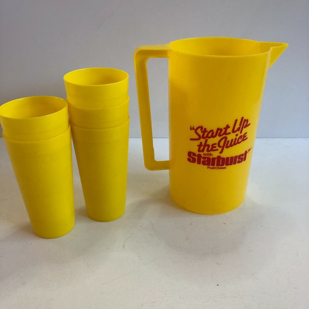 Vtg Starburst Candy Fruit Chews Yellow Red Plastic Half Gallon Pitcher 5 Cups