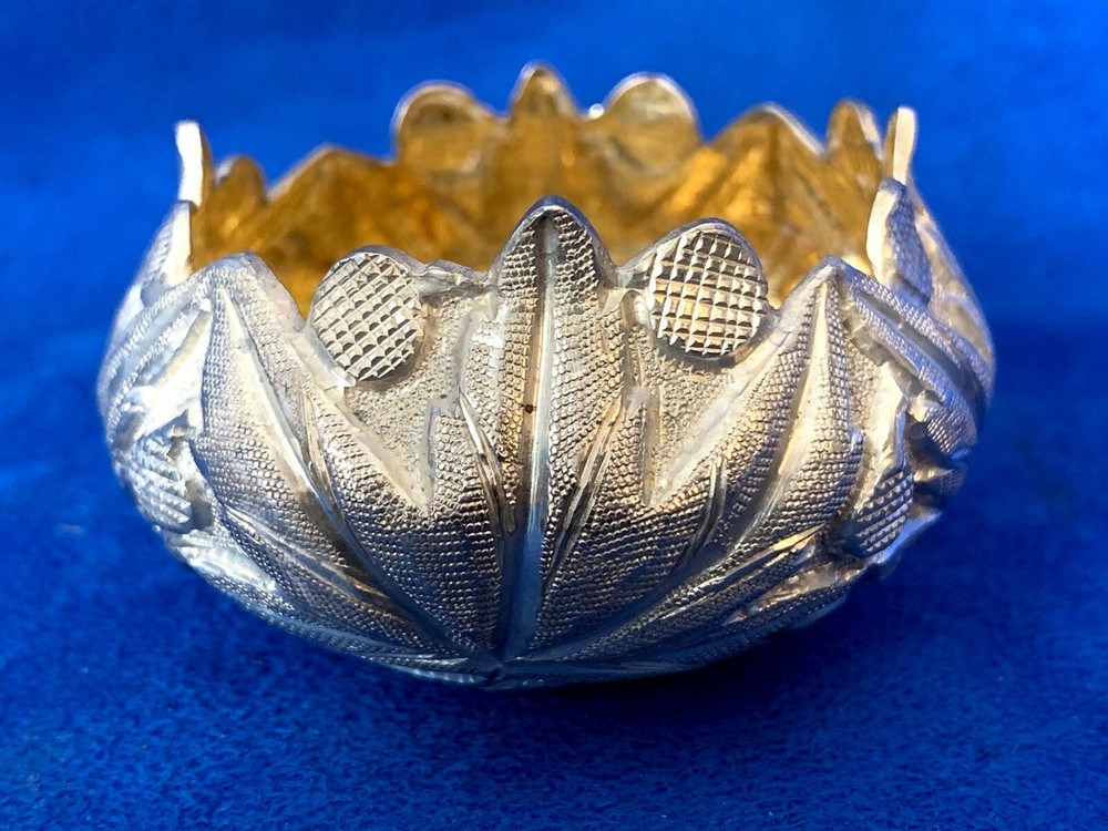 Vintage Repousse Silver Salt Cellar Gold Washed Interior