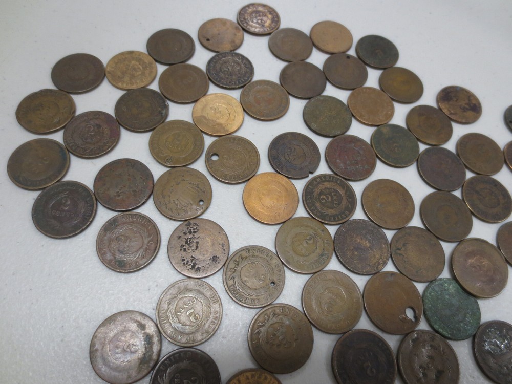 (79) Assorted Dates Two Cent Pieces (AG / Damaged)