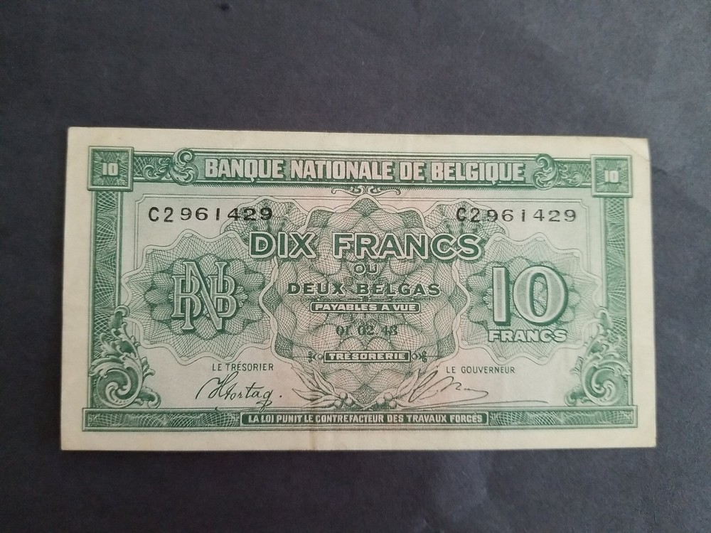 1943 Belgium 10 Francs P122 CIRCULATED