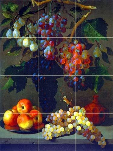 Tile Mural Grapes Apples Plums Still Life Kitchen Wall Backsplash Marble Ceramic