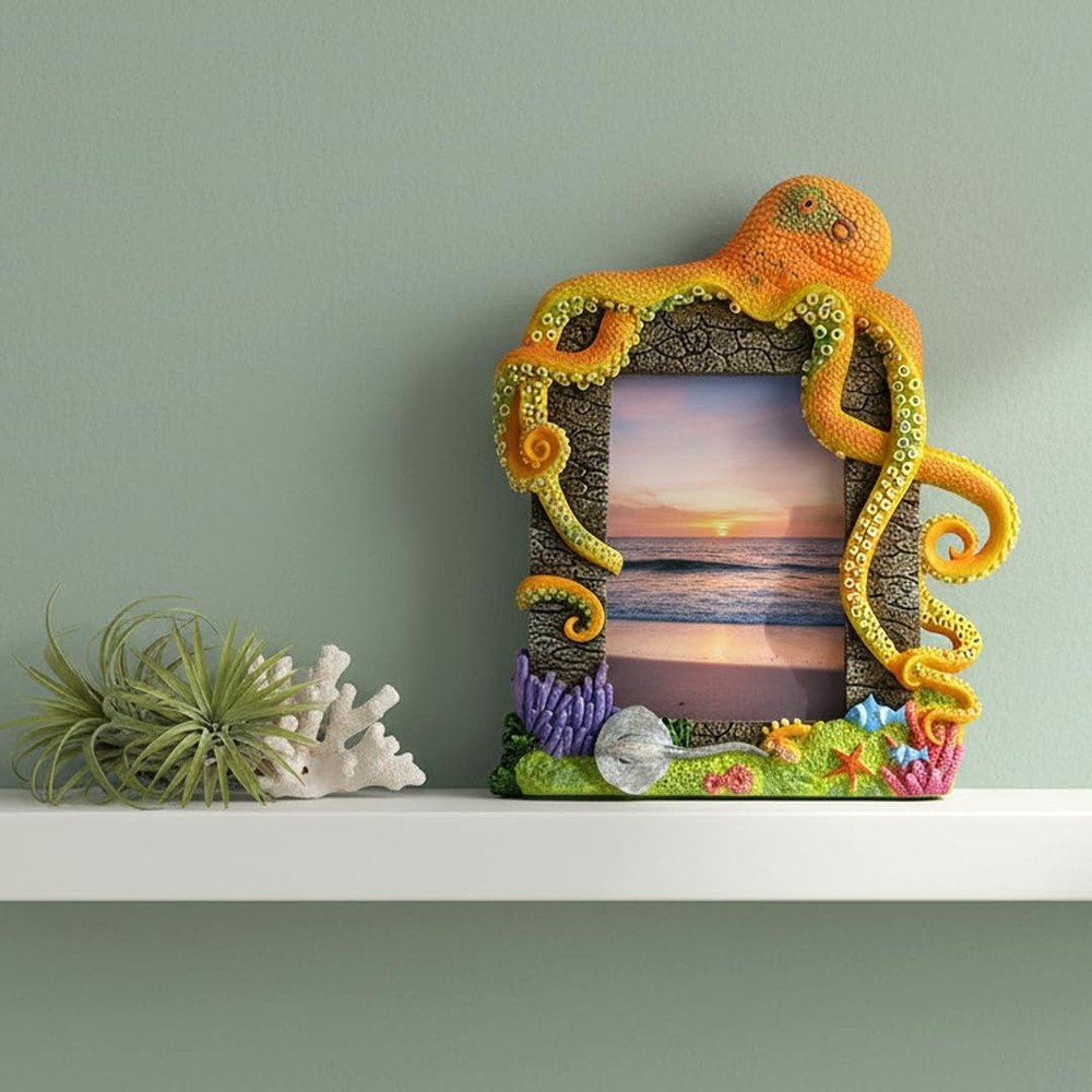 4″X6″Decorative Octopus Hand-Crafted resin Picture Frame for Tabletop. Deep s...