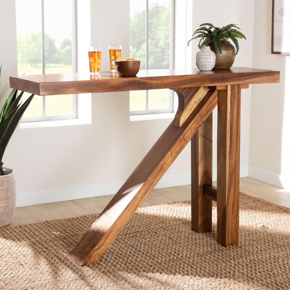 bali & pari Luli Suar Wood Bar Table - Handcrafted Solid Wood Console