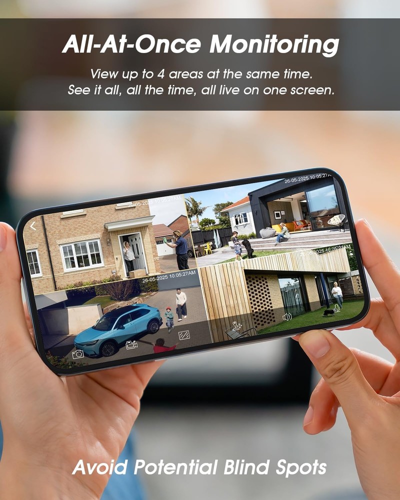 4CH 2K Wireless Security Cameras System with Touch Screen, 4X Solar-Powered 4...