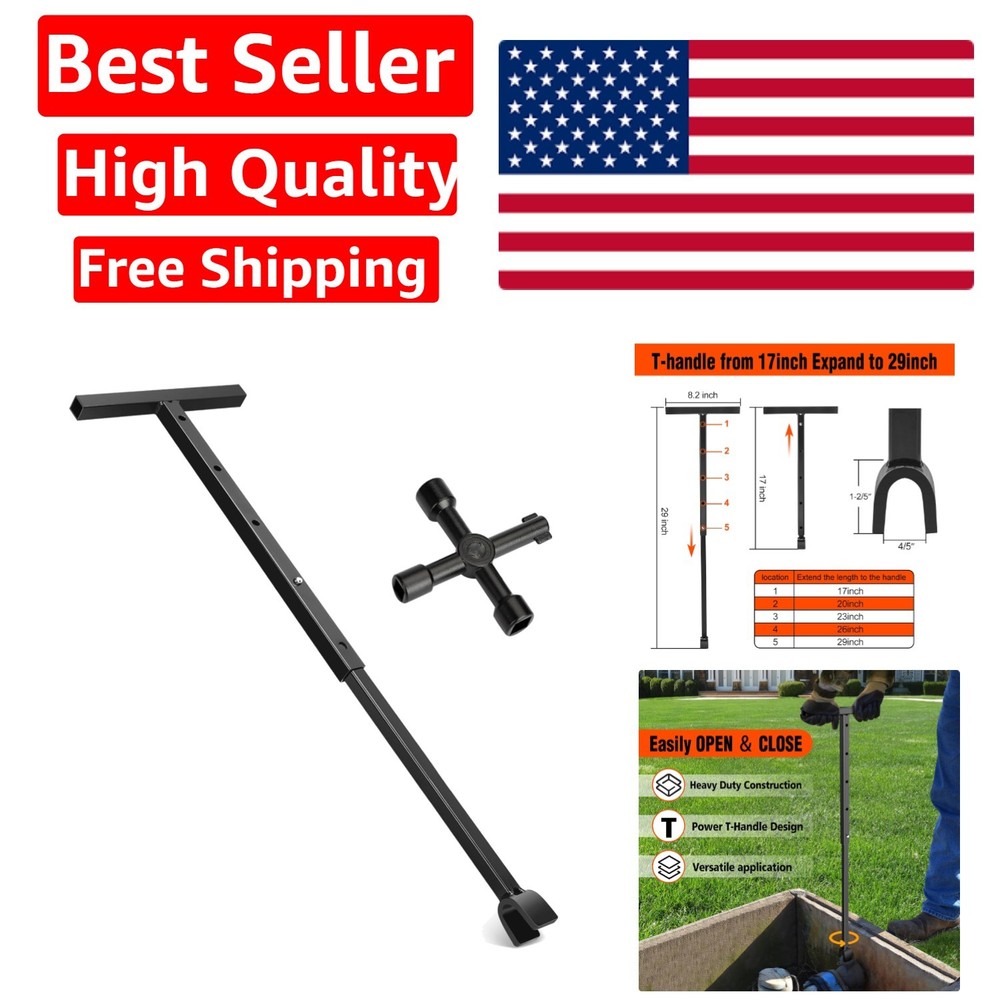 Professional Grade Water Shut-Off Tool - Adjustable T-Handle Meter Key, 29 Inch