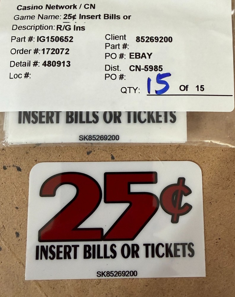 IG150652 25¢ Insert Bills or Tickets R/G Denom Insert S Plus/ S2000