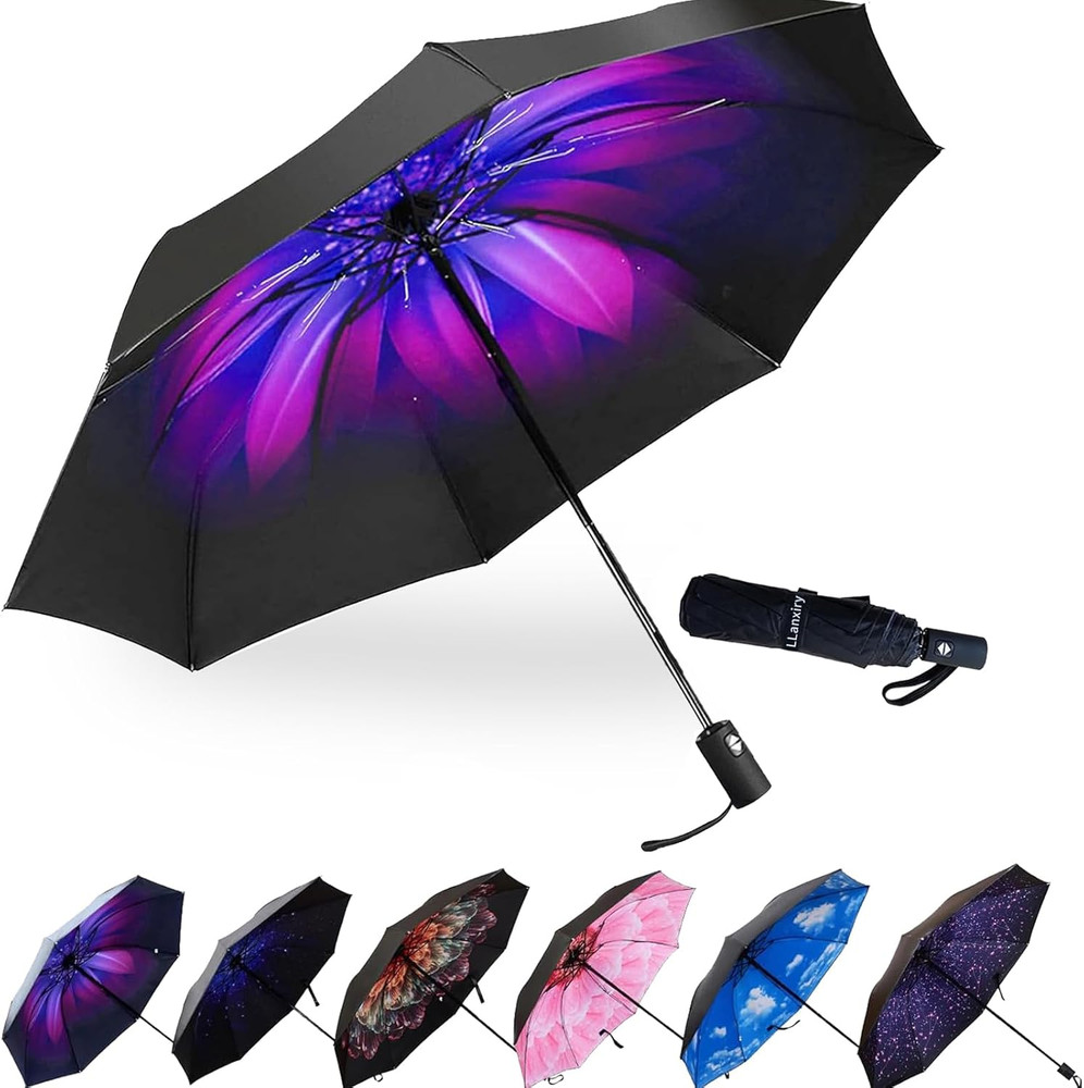 Compact Travel Umbrella, 44" Canopy, Automatic Open/Close Windproof Umbrella, 21