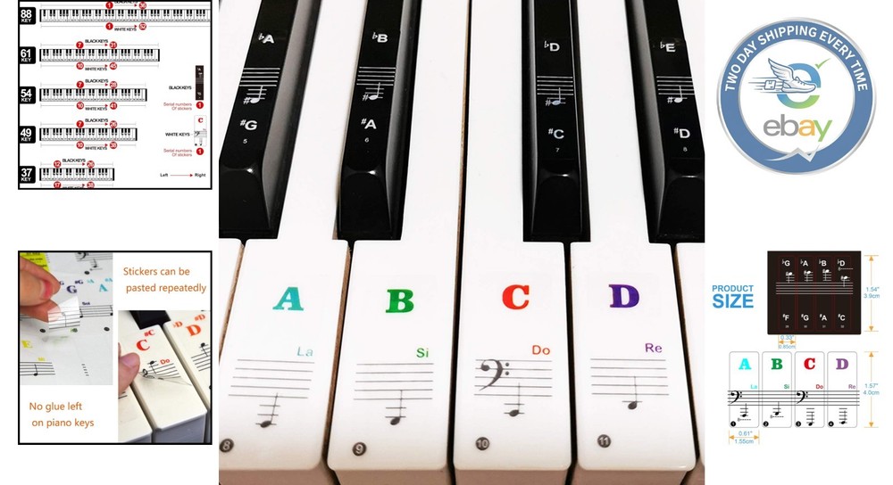 Fun Multicolor Large Letter Piano Stickers for Easy Learning & Note Memorization