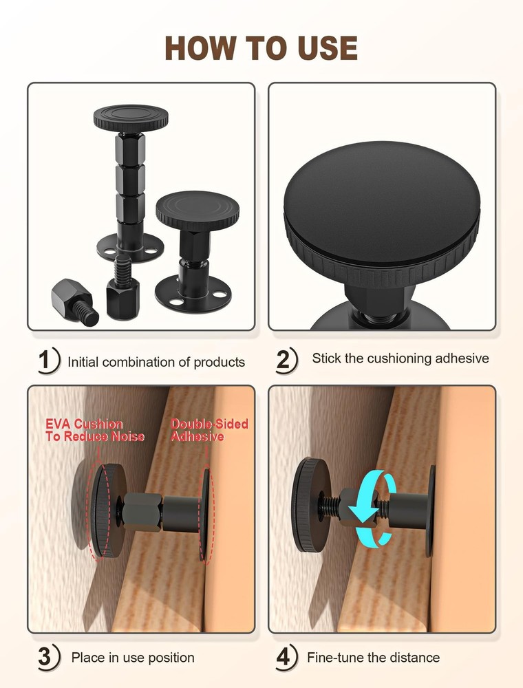 4PCS Adjustable Threaded Bed Frame Anti-Shake Tool, Upgraded Headboard stoppe...