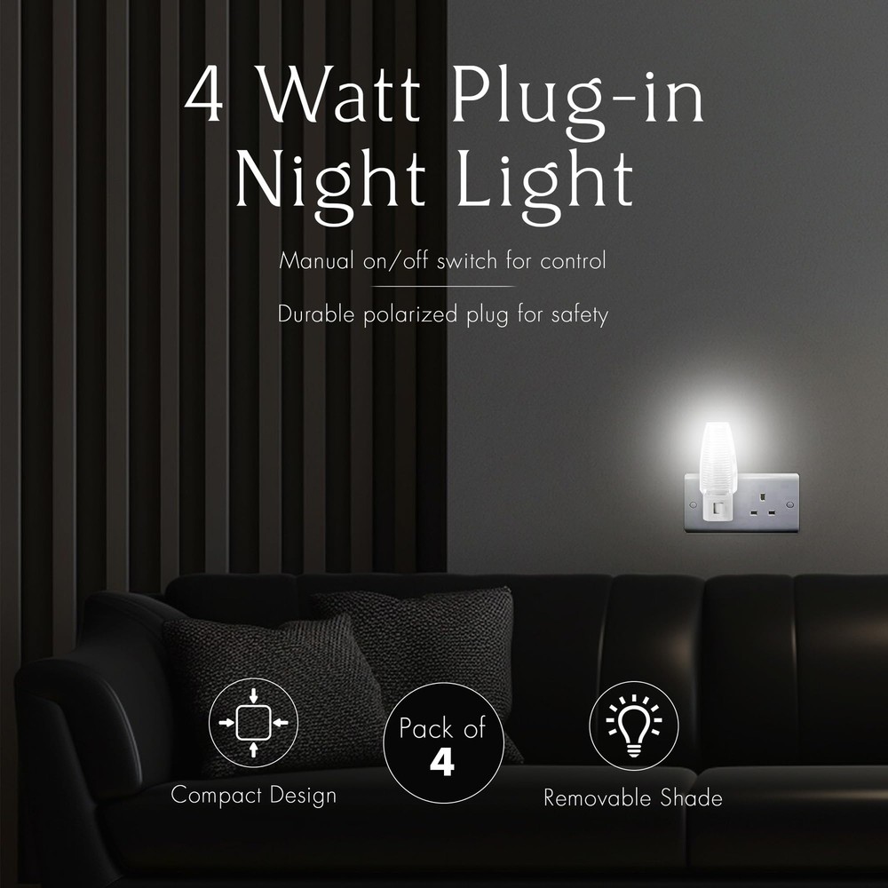Plug in Night Light with Manual On/Off Switch for Includes 4W Bulb | 4 Pack