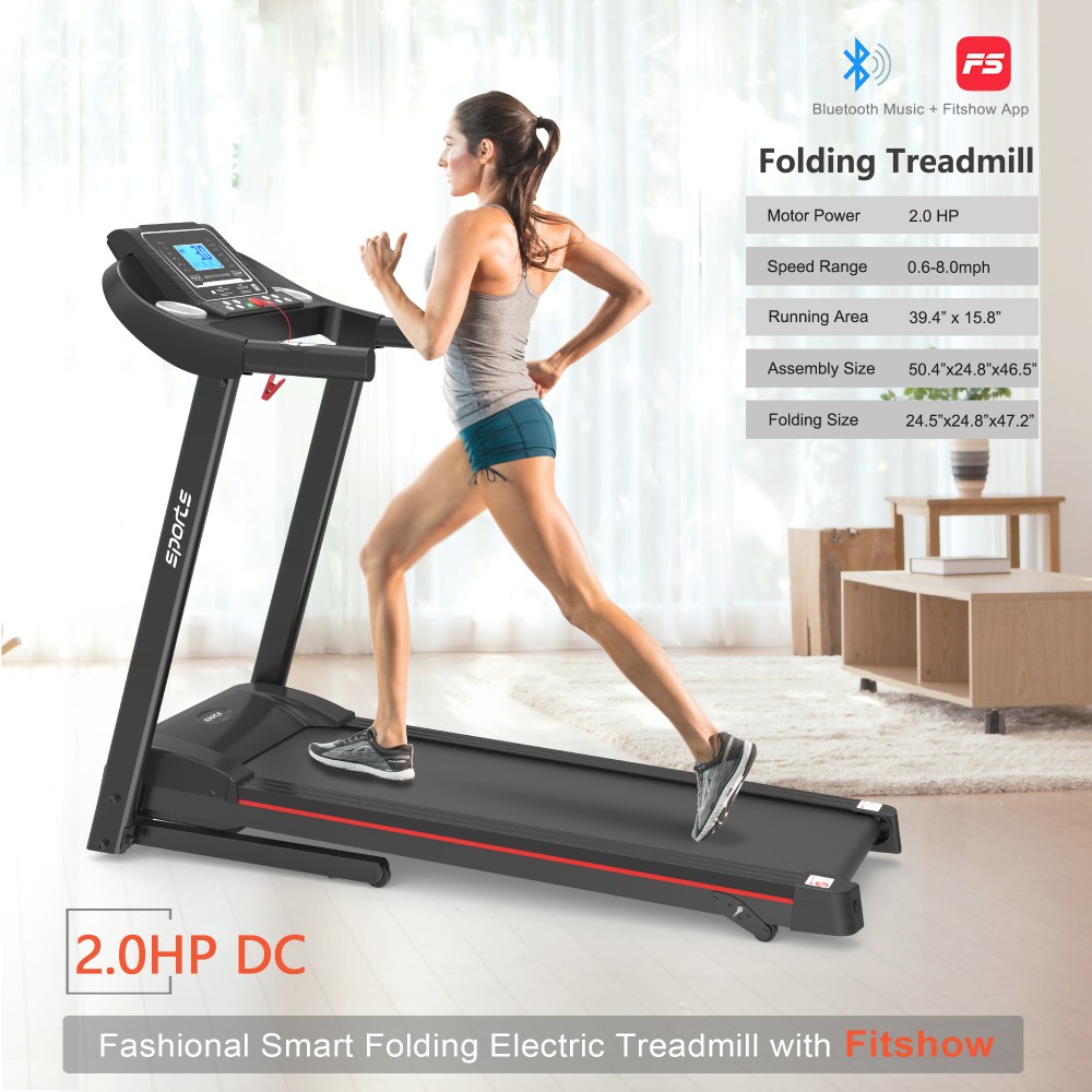 Foldable Incline Treadmill Folding Running Home Workout 5" LCD Screen Bluetooth