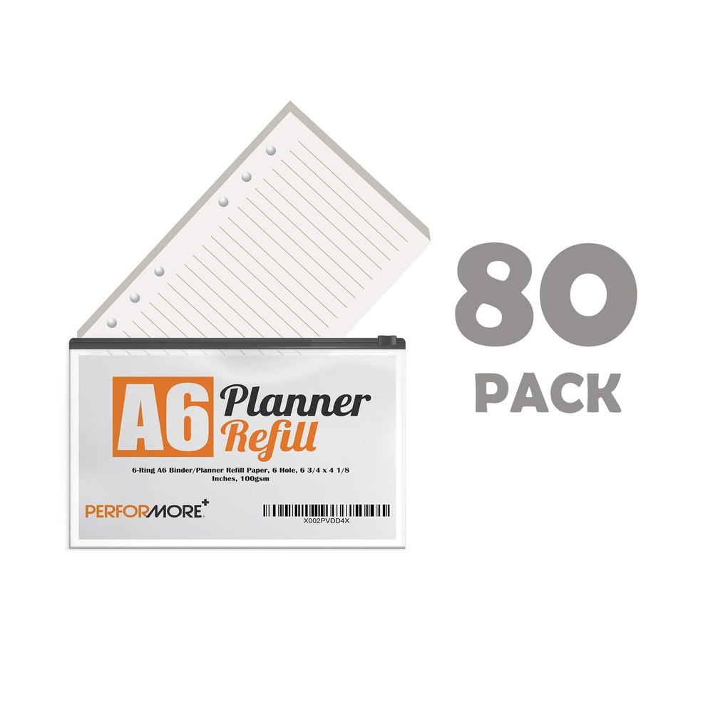 A6 Refillable Lined Paper Inserts – 6‑Ring Binder 6.75" X 4.125", White