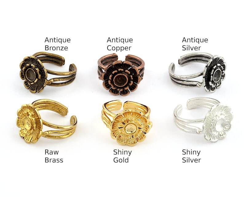 Flower Ring Blank Bezel Setting Raw,Antique-Shiny silver,shiny gold 5406