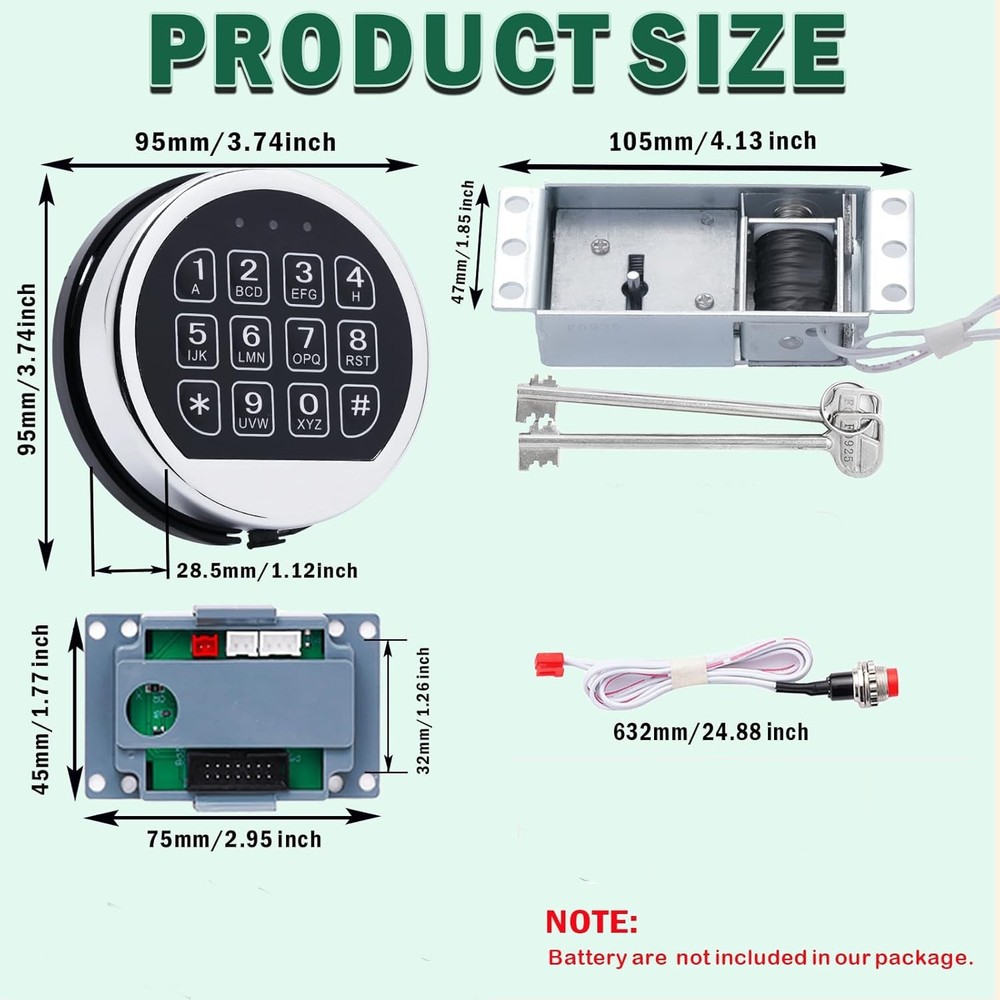 Gun Safe Lock Replacement with Solenoid Lock &2 Master Key Chrome Digital Keypad