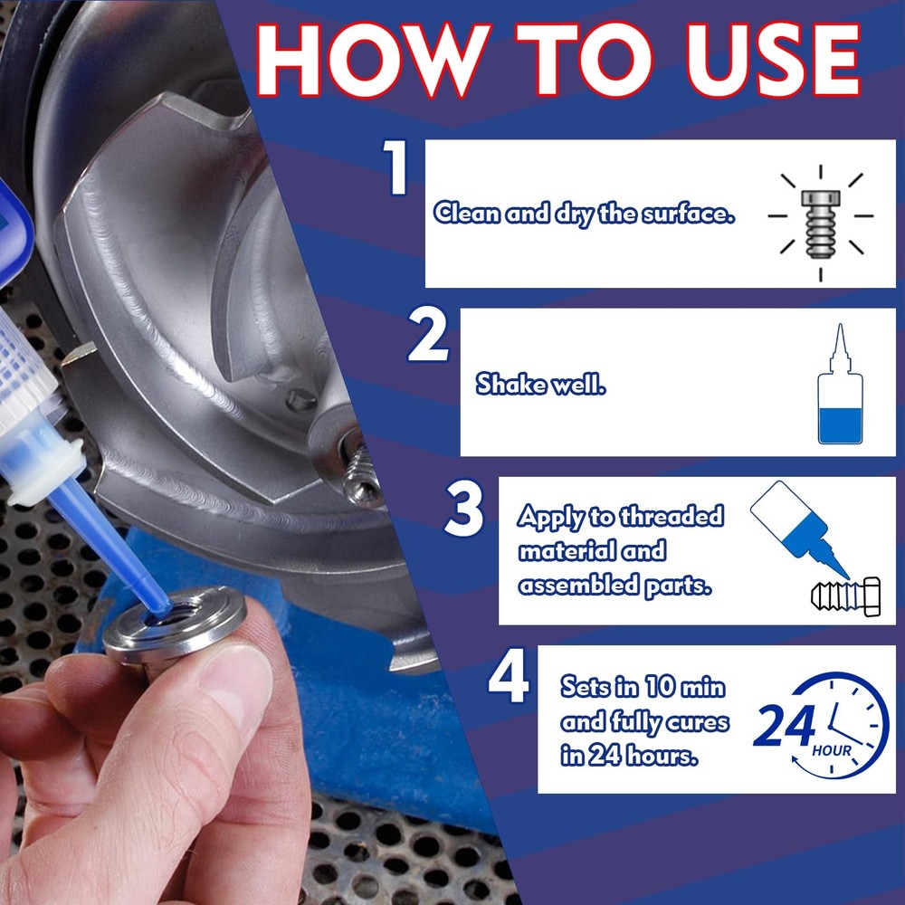 Thread Lock Blue and Red, Threadlocker Medium and High Strength, Thread Locke...