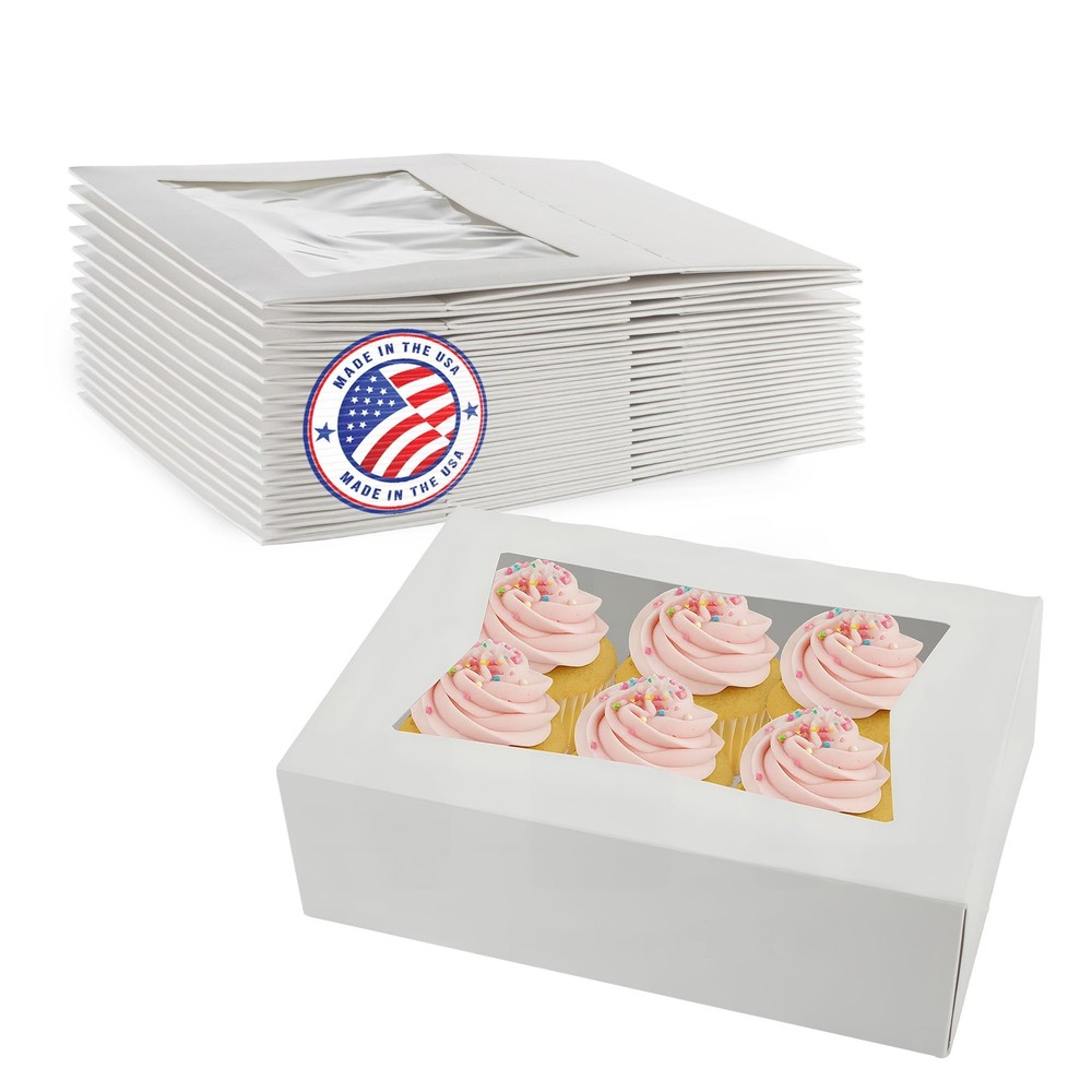 Cupcake Boxes 8" x 5.75" x 2.5" - Auto Pop-Up Bakery Boxes with Window (Pack ...