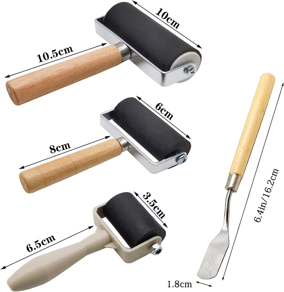 4 Pack Rubber Roller - Brayer Rollers with 3 Size for Crafting Brayer Rollers...