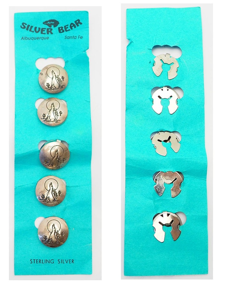 Southwestern Howling Wolf moon sterling silver 5 button covers by Silver Bear