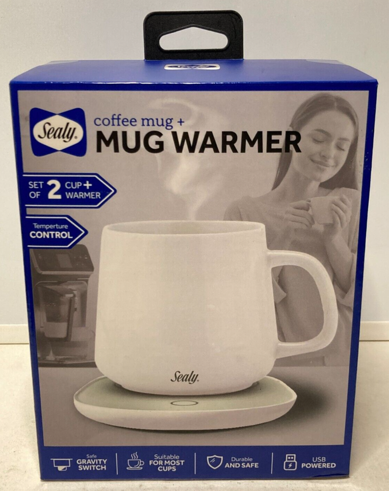 Sealy Coffee Mug+Mug/Cup Warmer 2Pc Set, USB Power, Temp Control, Gravity Switch