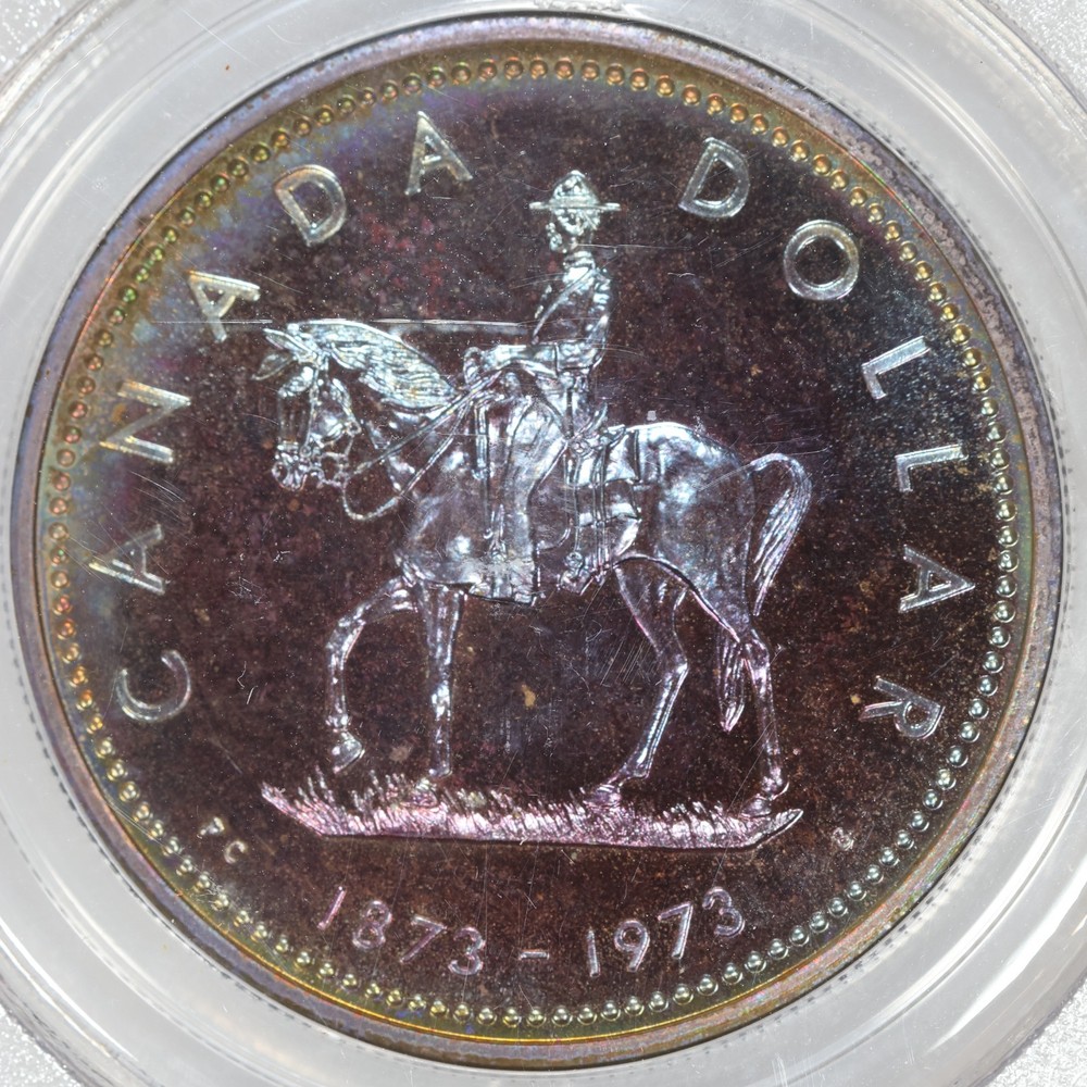 1973 Silver Canada R.C.M.P Dollar PCGS SP67 - Toned
