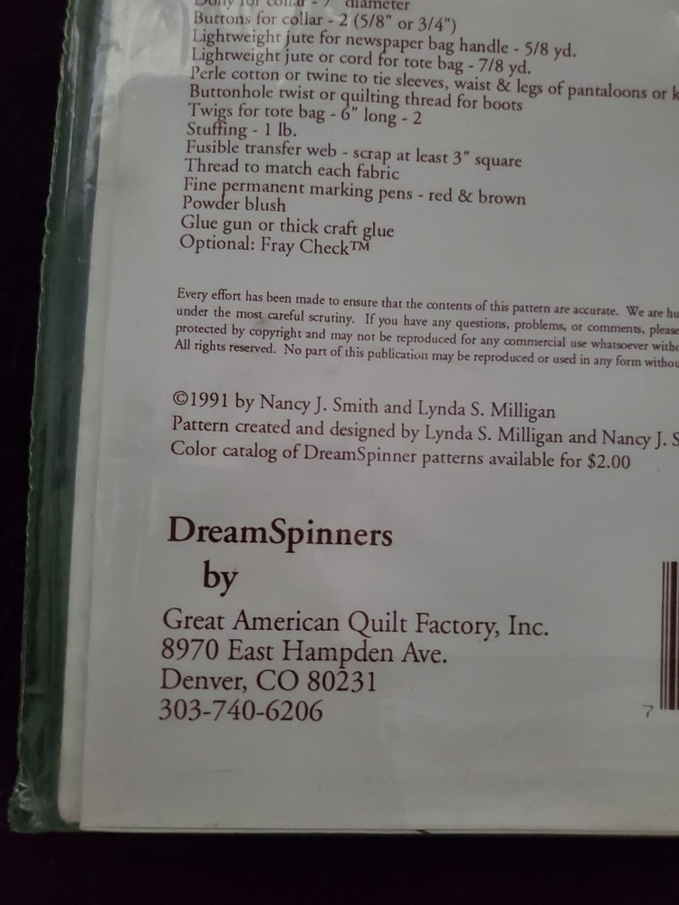 Dream Spinners Late Edition #509 27" Doll & Clothes Sewing Pattern Uncut
