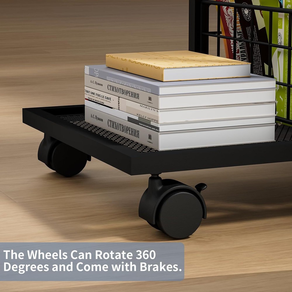 C Shaped Sofa Side Table Couch End Table with Drawer Bedside Table with Wheels