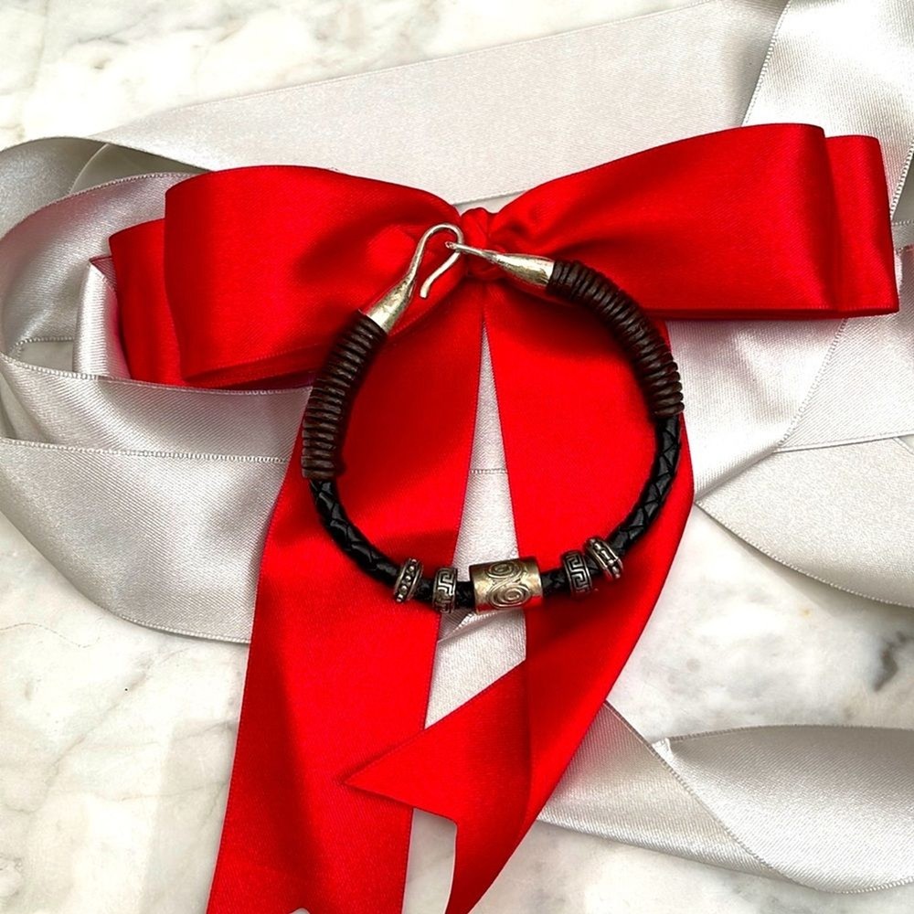 men's handmade leather charm bracelet