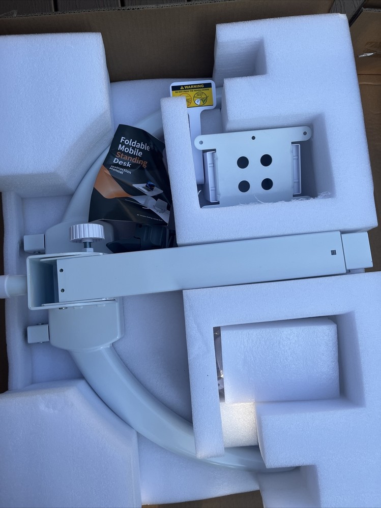 Joy Worker Foldable Mobile Standing Desk Height Adjustable Sit Stand White New