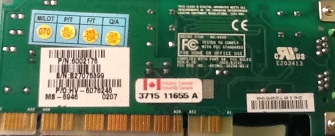 Desktop Computer Broadcom 6002176 Internal Modem Board PCI Modem