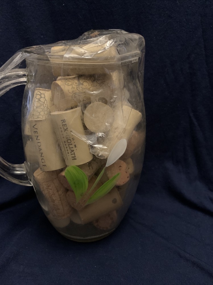 Wine Bottle Corks In Hand Painted Pitcher