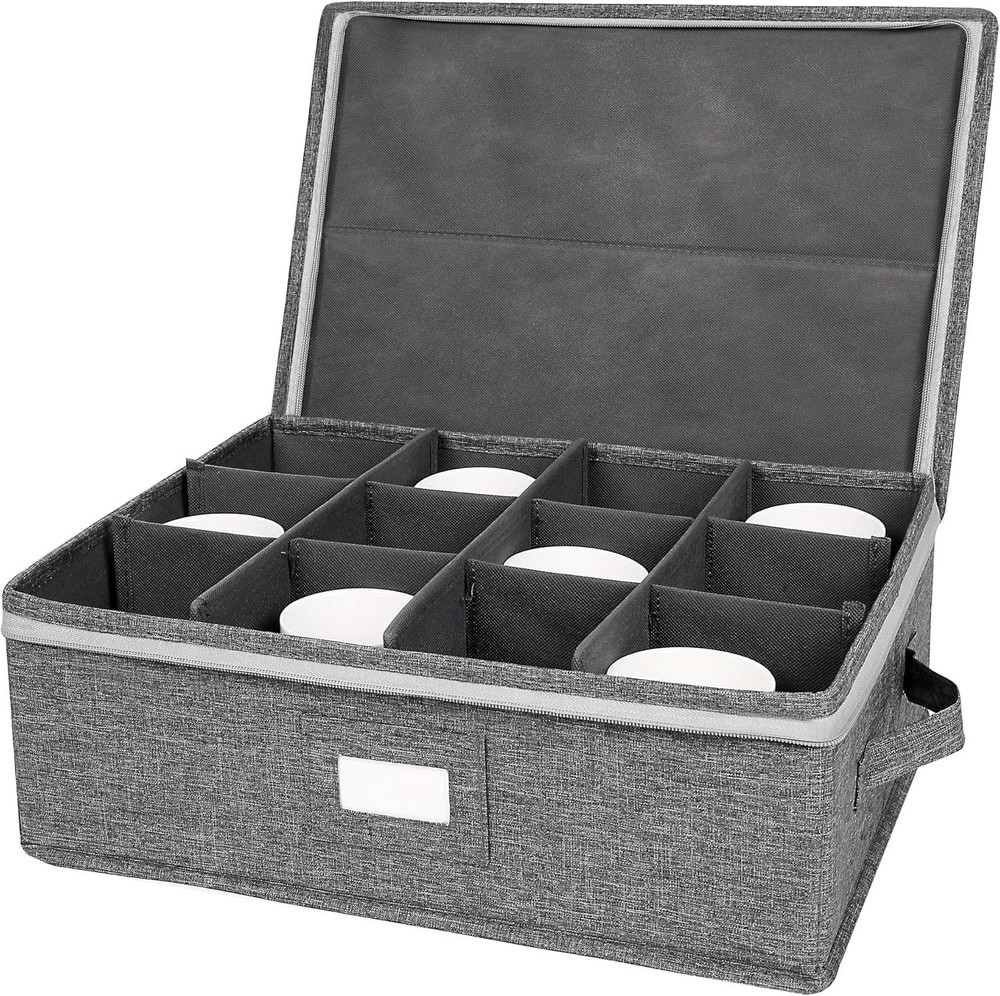 Cup & Mug Storage Box China Cup Storage Containers Chest W/ Zipper Lid & Handles