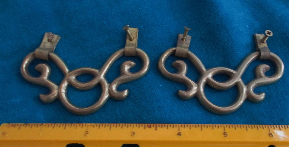 2 Vintage Solid Brass Hardware Hinged Drawer Pulls 2.6 ounces