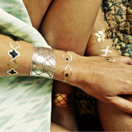 5 Sheets Flash Disposable Temporary Adhesive Tattoo Gold 21teile Neck Chain Ring