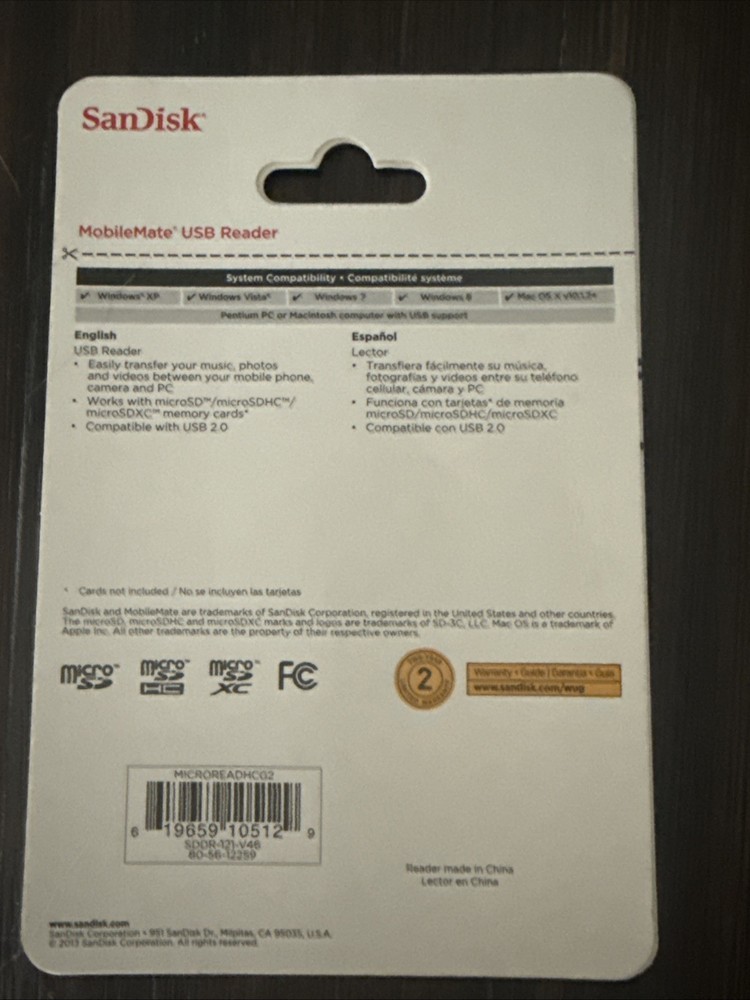 SanDisk MobileMate USB microSD Card Reader. Standard Memory Card Reader