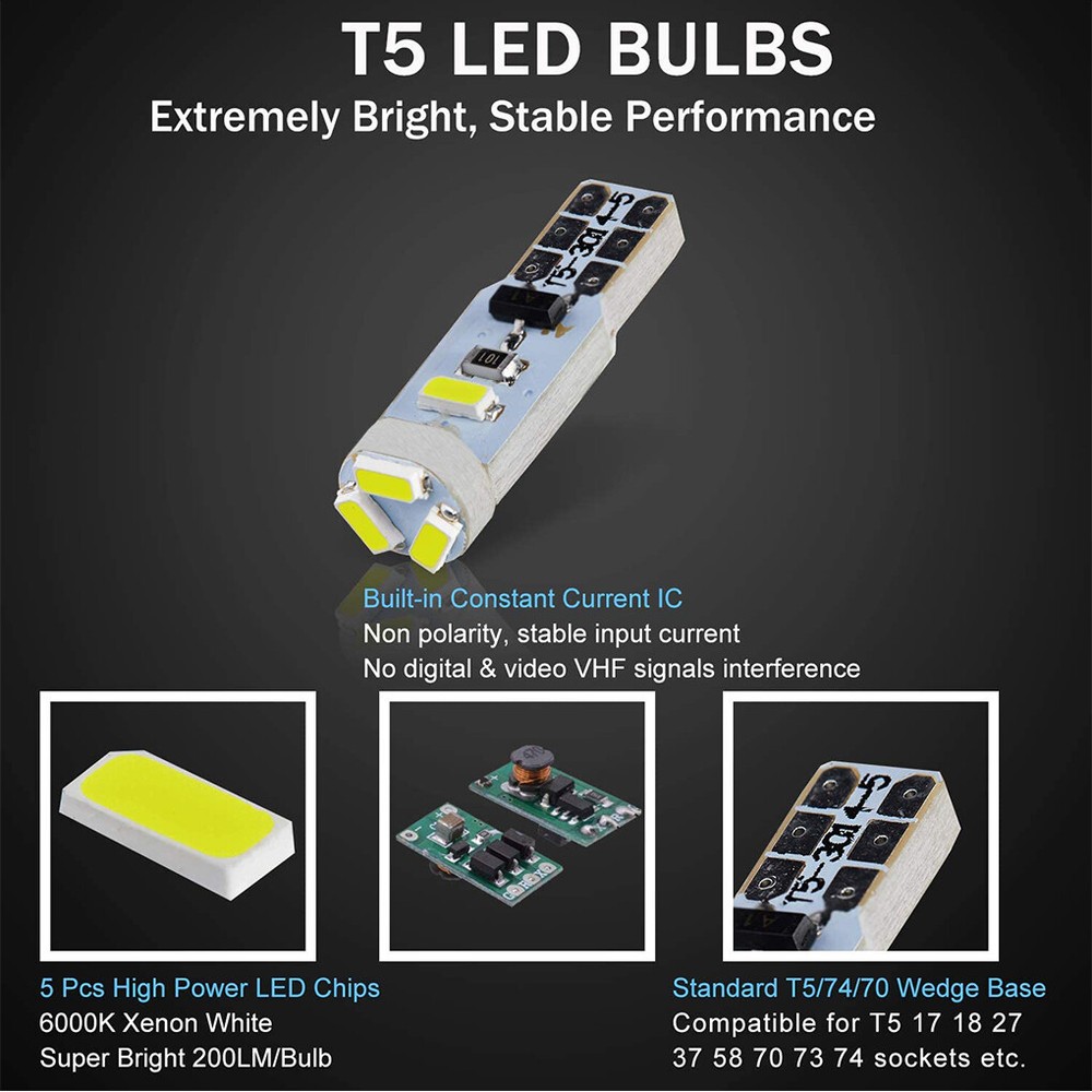 10X 74 T5 2721 LED Bulb Dash Lights w/ PC74 Socket Instrument Panel Gauge Light