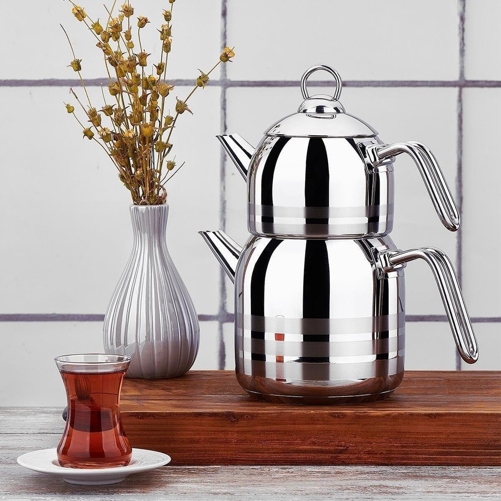 Classic Induction 2-Piece Heavy Stainless Steel Tea Kettle Set – 2.9L Samovar