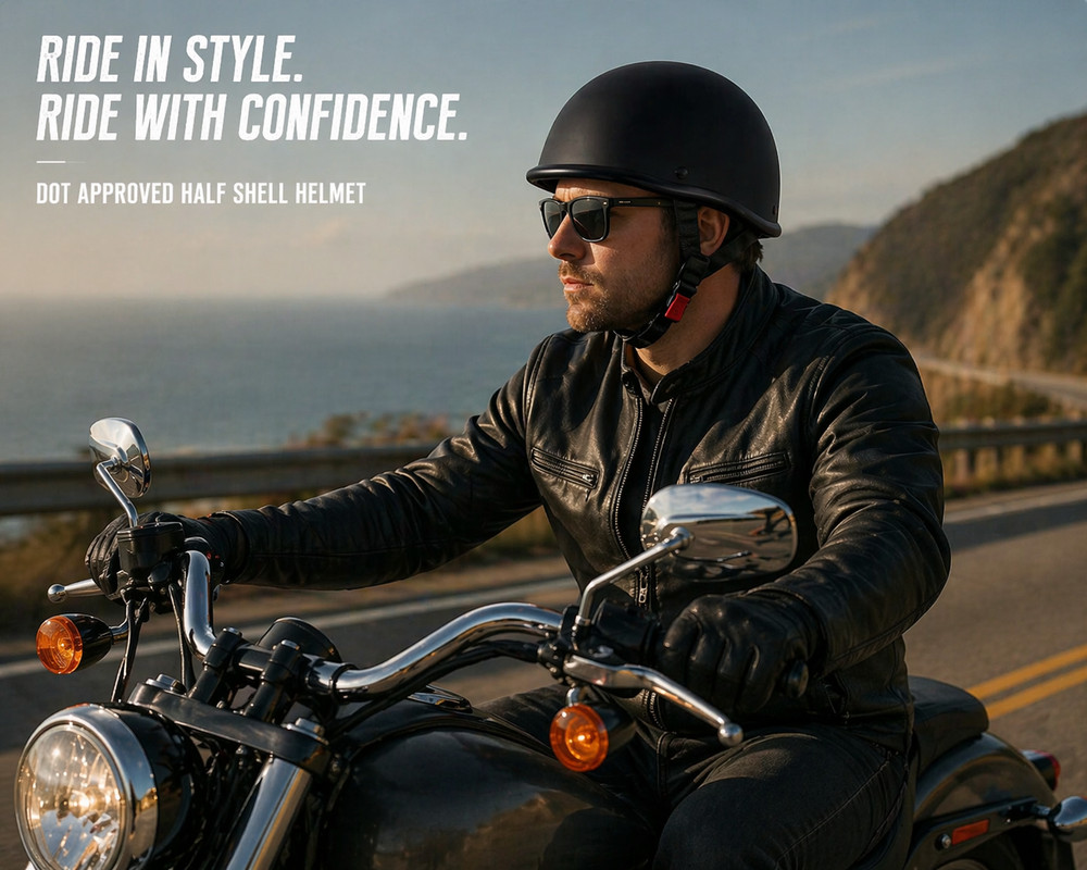 2 Pack Motorcycle Helmet DOT Approved Half Shell Matte Black Open Face, M