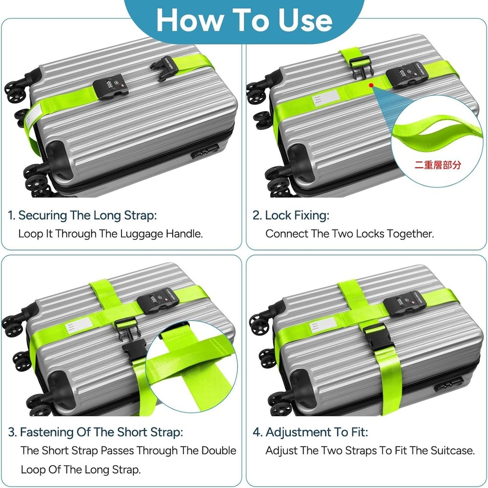 Adjustable Suitcase Belt with Combination Locks, 2 Pack