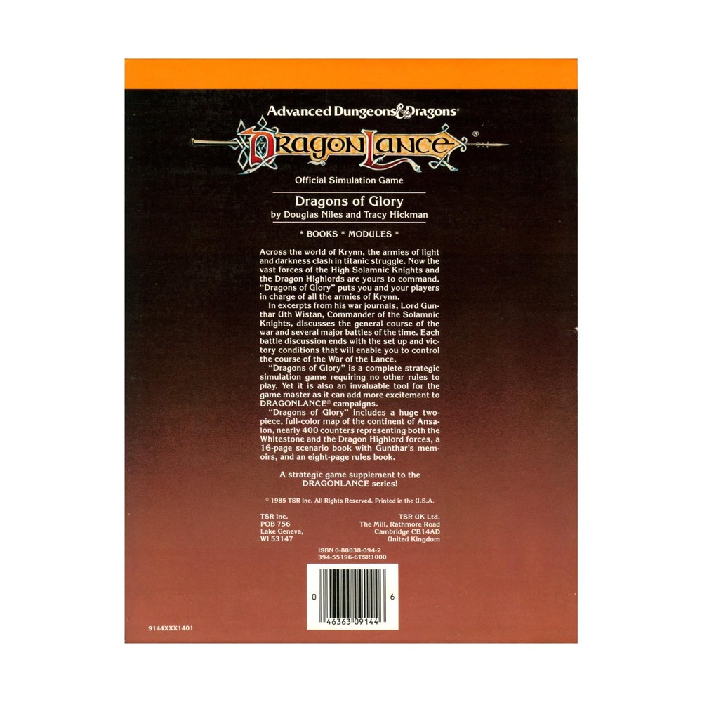 TSR Dragonlance Dragons of Glory VG/EX