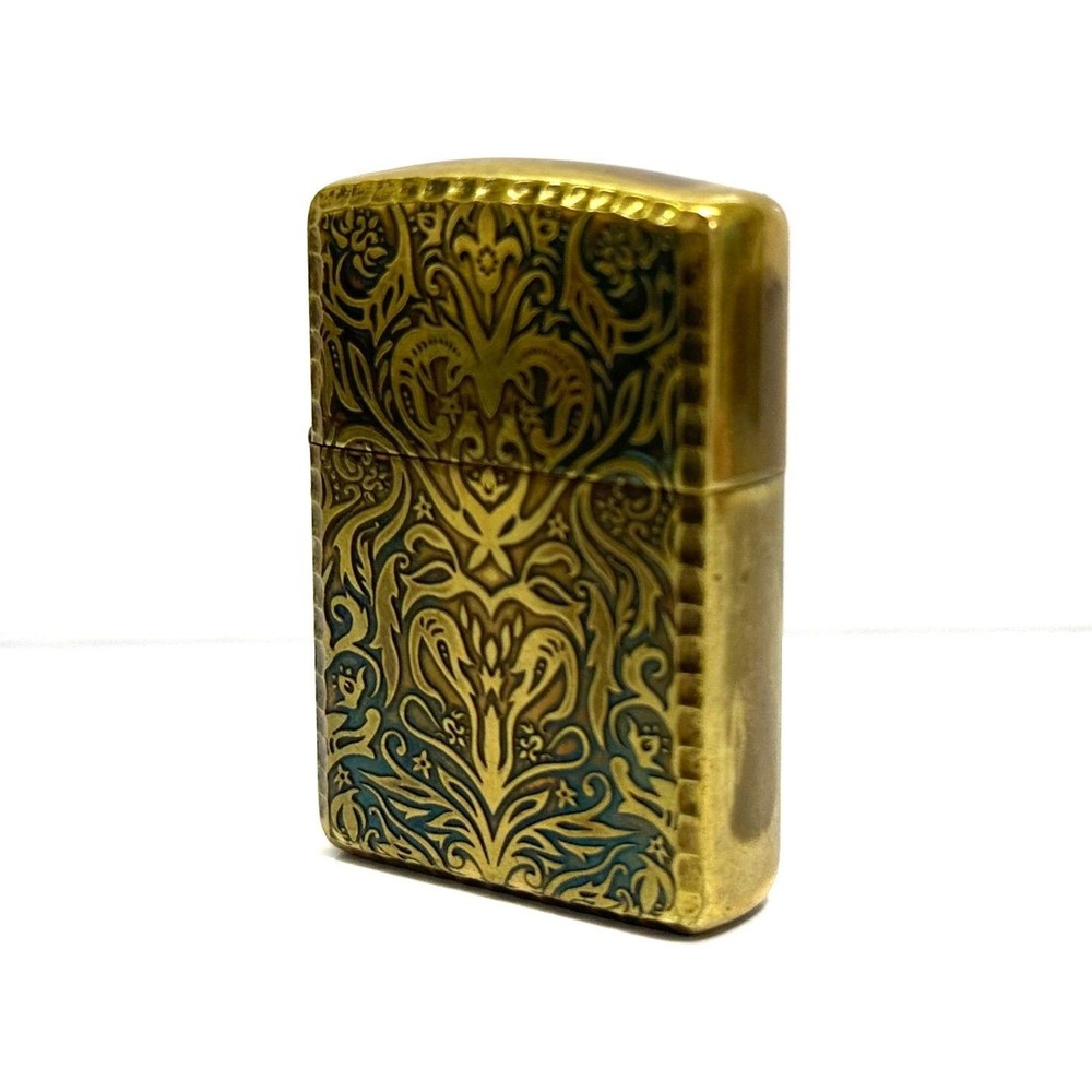 Zippo Oil Lighter Arabesque Gold Pattern Used