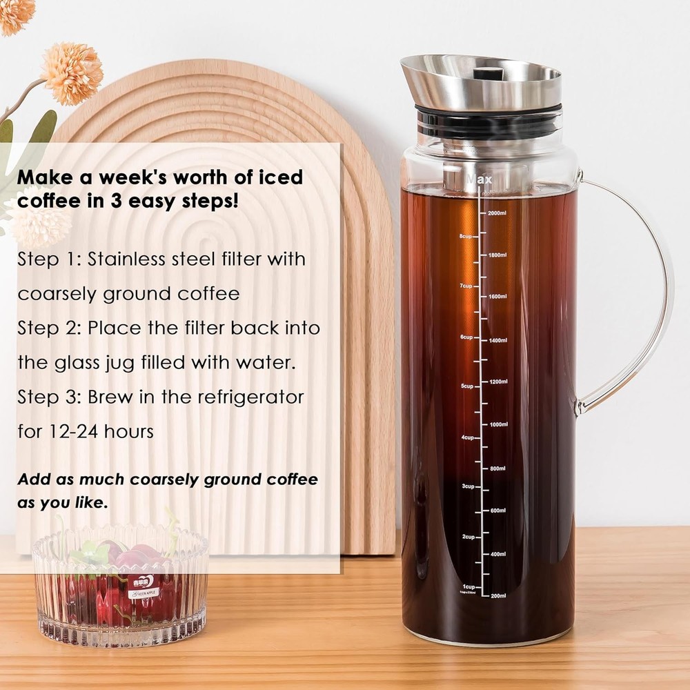 68 oz Cold Brew Coffee and Iced Tea Maker – Sealed Lid Design