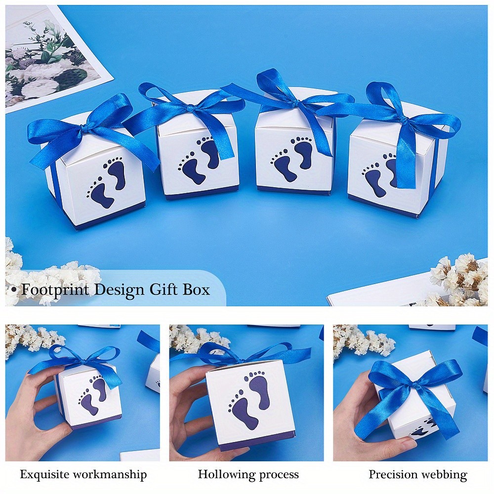 30sets Paper Gift box with Ribbon Folding boxes with Foot Print Pattern Wedding