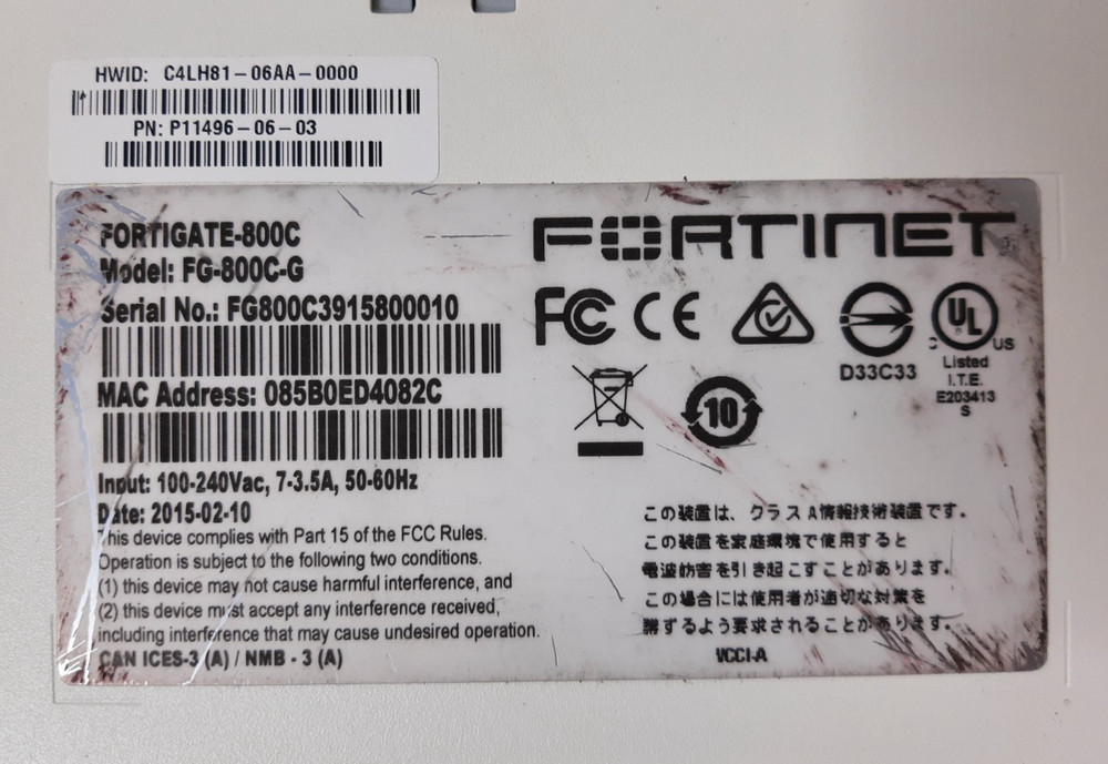 Fortinet Fortigate 800C Firewall Security Appliance P11496-06-03