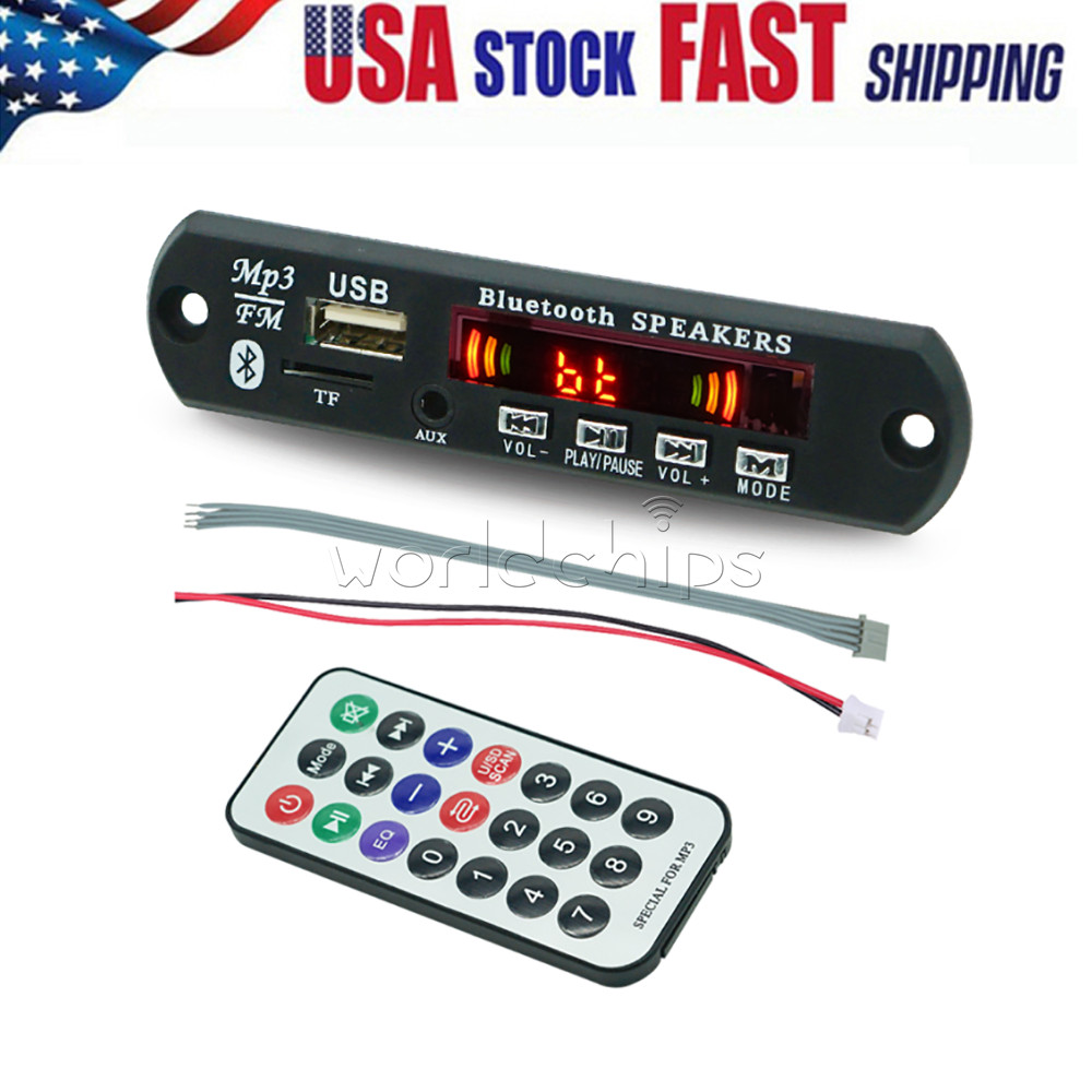 Wireless Bluetooth 12V MP3 WMA Decoder Board Audio Module USB Radio+Battery USA