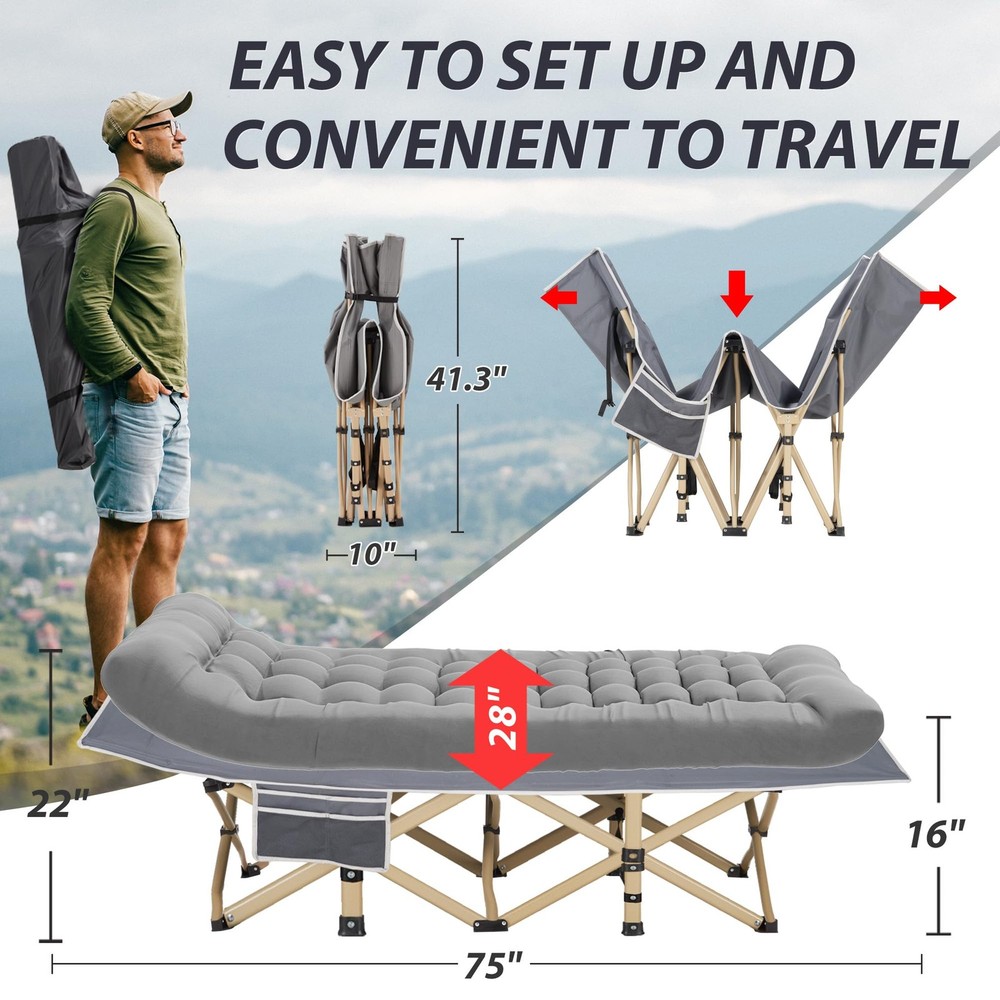 Folding Camping Cot with Comfy Mattress(Grey),600LBS(Max Load),Portable Cot B...