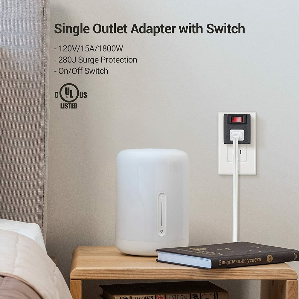 DEWENWILS 3 Pack Grounded Port Power Adapter Electrical Plug Outlet Switch