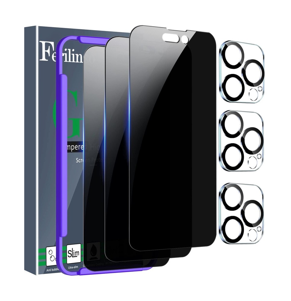 [3+3 Pack] Ferilinso for Apple iPhone 14 Pro Privacy Screen Protector Tempere...